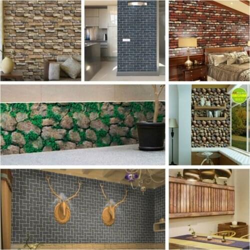 3D PVC Wood Grain Wall Stickers Paper Brick Stone wallpaper Living Room Wall Decor DIY Self-adhesive Waterproof Wall Decor