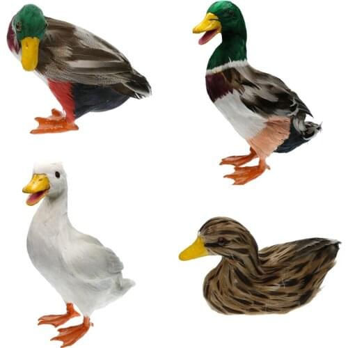 4 Options Lifelike Feather Duck Ornament Figurine Model Statues Lawn Sculpture Decor Lovely Ducks Garden Decoration