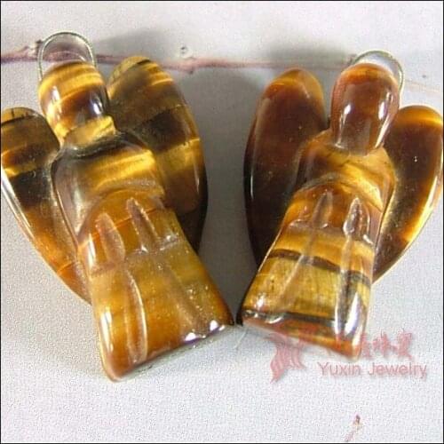 5pcs Fashion Natural Tigers Eye Stone Angel Pendants Charms Stone for Necklace Making Jewlery Carved Angel With Wing Pendant