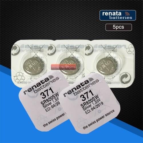 5pack RENATA Silver Oxide Watch battery 371 SR920SW 920 1.55V 100% 371 renata 920 batteries