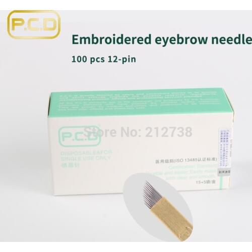 500PCS PCD 12 Pin Permanent Makeup Eyebrow Tattoo Blade Microblading Needles For 3D Embroidery Manual Tattoo Pen Machine