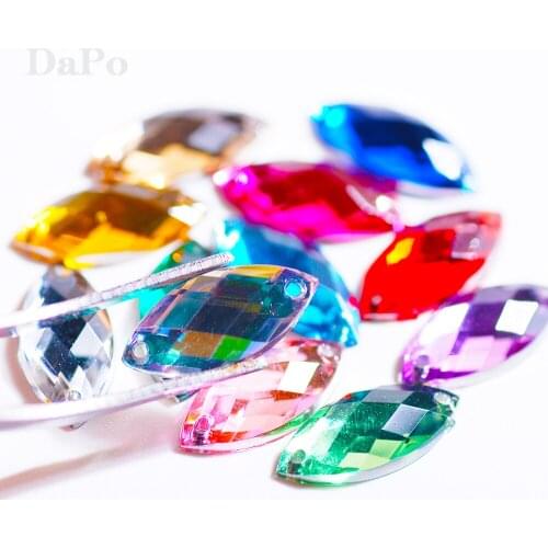 7x15MM 100pcs Crystal Mixed Color Flatback Acrylic Horse Eye Shape Two Hole Rhinestones Handmade Clothing Ornaments Decor