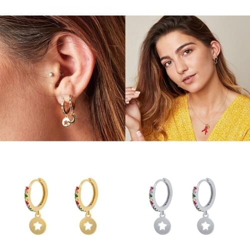 GS S925 Sterling Silver Colorful Zircon Hoop Earrings For Valentines Day Birthday Gifts Woman Earring Piercing Pendientes