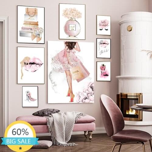 Full Drill Round Diamond Painting Pink Lips Perfume Bag High Heels Diamond Embroidery Cross Stitch Kits Diamond Art Mosaic