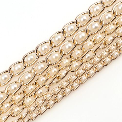 4mm 6mm 8mm Oxidation Champagne Gold Aluminum Twisted Chains with Round Pearl Beads For Diy Jewelry Findings Accessories