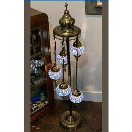 Free Shipping Blue Color Turkish 5 Ball Mosaic Floor Lamp with bulbs