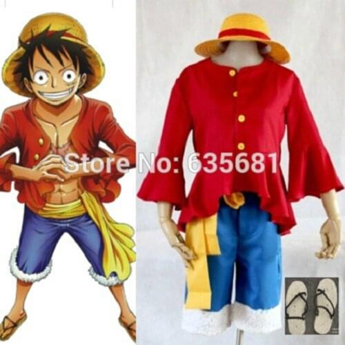 Cos One Piece Monkey D Luffy Red Cosplay Costume Daily with Straw Sandals Hat