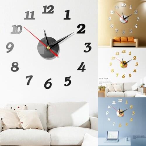 DIY 3D Large Number Acrylic Mirror Wall Clock Sticker Decor for Home Office Kids Room 40cm