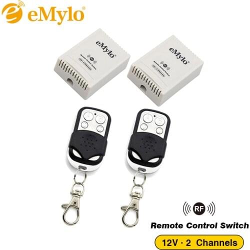EMylo RF 12V Smart Switch Wireless Remote Control Light Switch 433Mhz 2X Black&White Transmitter 2X 2 Channels Relays Momentary