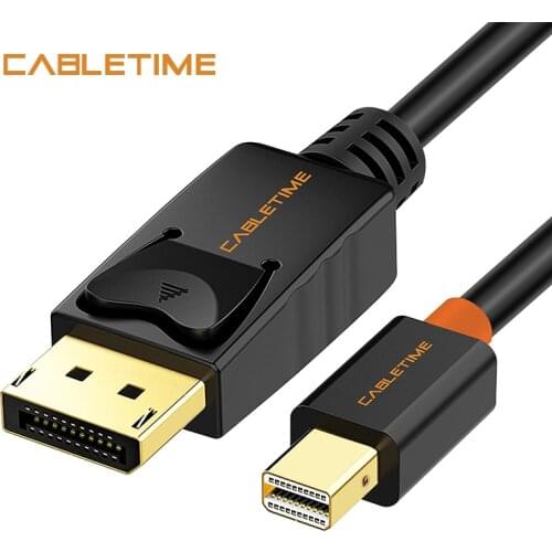 Cabletime Thunderbolt Mini Display Port to Display Port Cable Black 4K 60Hz Mini DisplayPort For Macbook Surface Pro N024