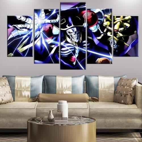 Canvas Pictures Home Decor 5 Pieces Anime Overlord Ainz Ooal Gown Paintings Wall Art Printed Poster Frame Modular Living Room