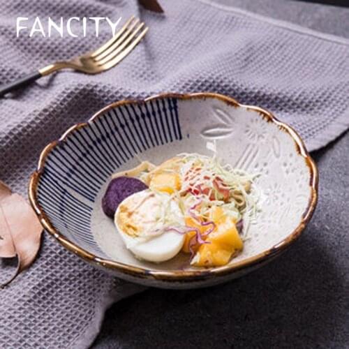 FANCITY Japanese creative ceramic flower-shaped bowl shallow bowl vegetable bowl special snack bowl snack bowl rice bowl fruit
