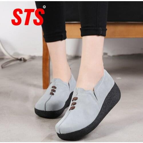 STS Womens Casual Flats Thick Bottom Shoes Fashion Platform Loafers Suede Comfortable Slip on Ladies Shoes Sneakers Plus Size
