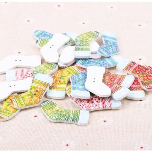 Mix Wooden Christmas Socks Shape Scrapbooking Button Handmade Accessory Sewing Home Decoration Craft DIY 22x30mm 20pcs MT0248