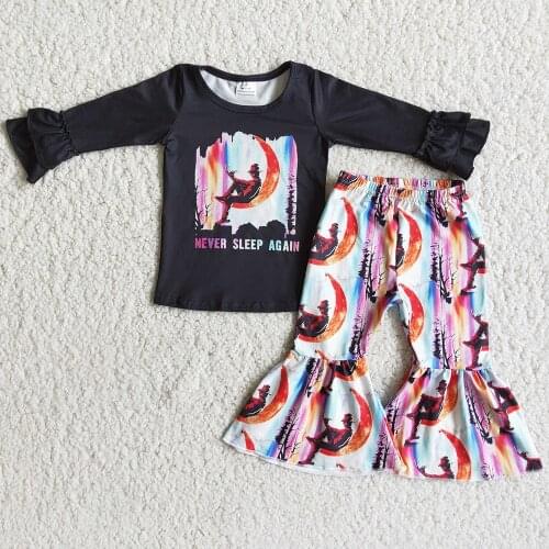 RTS Fashion Baby Girls Boutique Clothing Bell Bottom Outfits Ruffle Long Sleeve Fall Kids Clothing Sets Wholesale Children Sets