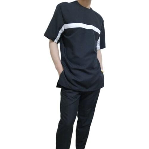 Fashion Dashiki Male Sets Short Sleeve Tops Mens Outfits African Occasion Wear Black/White Mix Patchwork Shirt+Solid Pants