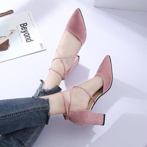2019 new summer cross comfort versatile hollow high-heeled sandals sandals pointed thick with womens shoes