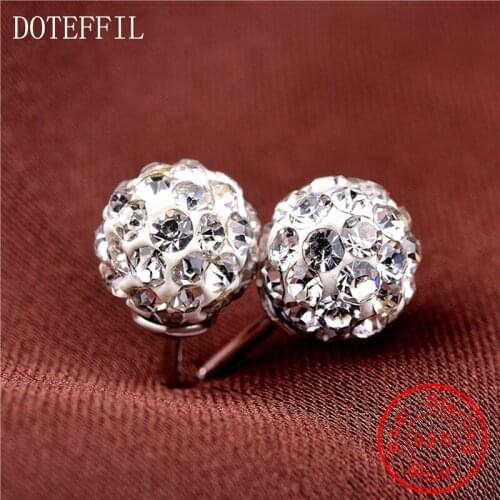 2020 New Real 925 Sterling Silver Jewelry Stud Earrings Round Zircon CZ Fashion Jewelry Crystal Studs For Women Best Gift