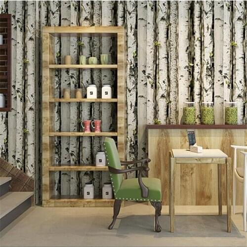 WELLYU Birch forest tree wallpaper skin tree wood grain wallpaper personality coffee restaurant retro nostalgic new wallpaper
