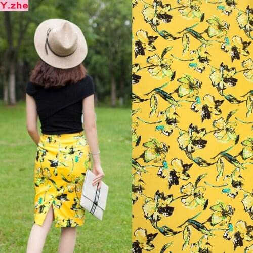 140cm Wide Charming Yellow Cotton Fabric flowers Printed Fabric Patchwork Cotton Cloth Fabric Sewing Material Diy Women Dress