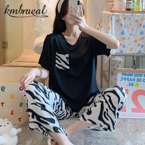 Pajama Set Women Korean Style Leopard Print Simple Ins Chic Loose Tops 0-neck Short Sleeve Basic Homewear Students Lounge Lovely