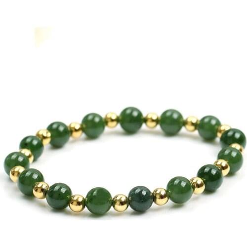 Genuine 14K Yellow Gold 4mm Bead with 10mm Natural Oil-Green Jadeite Bead Bracelet Length from 5" to 15" For Lady