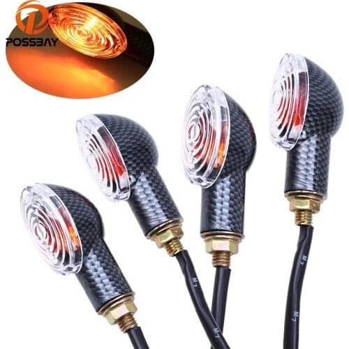 POSSBAY 4Pcs Carbon Fiber Motorcycle LED Turn Signal for Honda Shadow CB400 CB500X Universal Motorbike Blinker Indicator Light