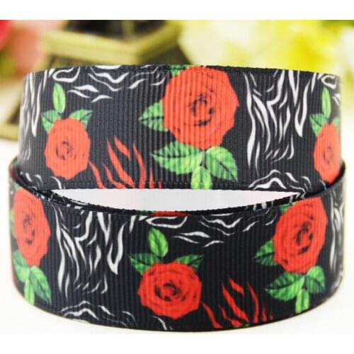 22mm 25mm 38mm 75mm Flower printed Grosgrain Ribbon party decoration 10 Yards X-04456