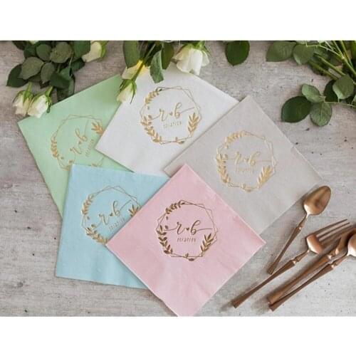 Personalized logo birthday party wedding Napkins serwetki Gold foil Custom Baby shower Monogramed Beverage paper Napkins