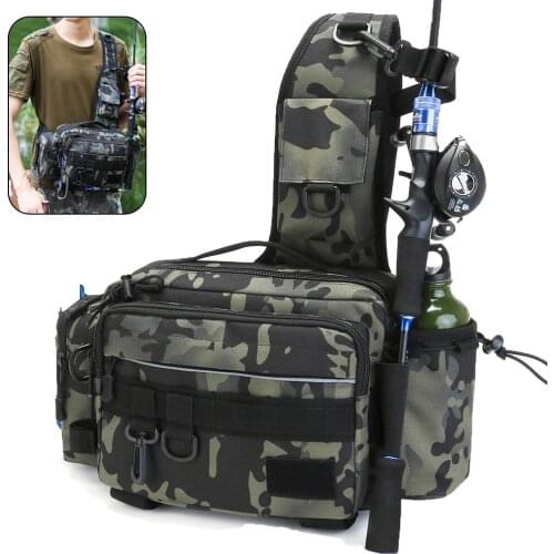 600D Tactical Shoulder Bag Multifunctional Sling Fishing Tackle Bag Waist Pack Fish Lures Gear Utility Storage Fishing Bag