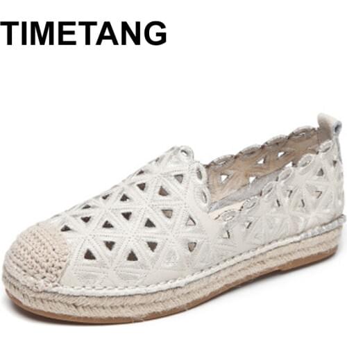 TIMETANG New summer laser embroidery fisherman shoes all cowhide womens shoes sen womens wind loafers hot style shoesE776