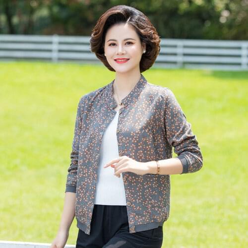 Women 2021 Spring Fashion Short Thin Casual Overcoats Female Middle-aged Printed Jackets Ladies Long Sleeves Loose Coats W214