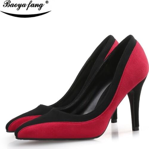 New Arrival Color Block Red/Black woman wedding shoes Bridal Fashion party dress shoes pointed toe 9cm Thin heel High Pumps
