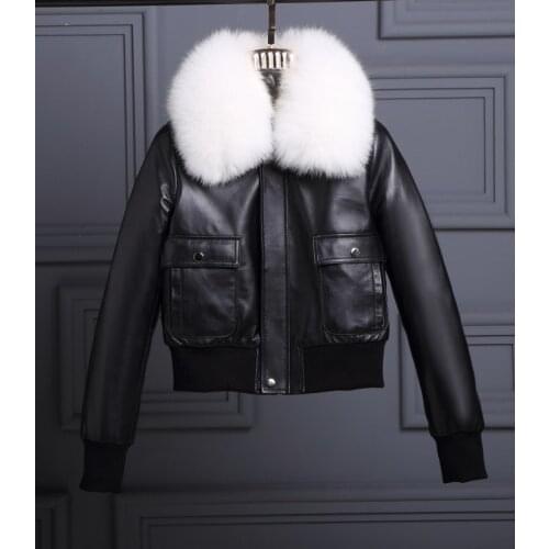 Women winter fox fur collar warm High quality genuine jackets womens real leather coat B365