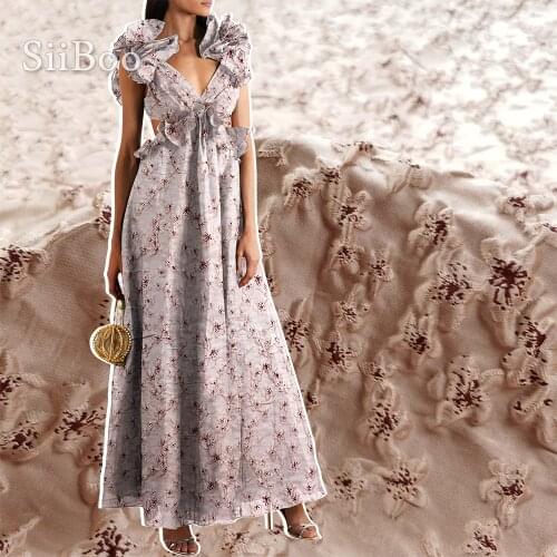 Siiboo 3D japanese sakura embossed yard dyed jacquard fabric for women events dress blazer elegant french fashion sp6553