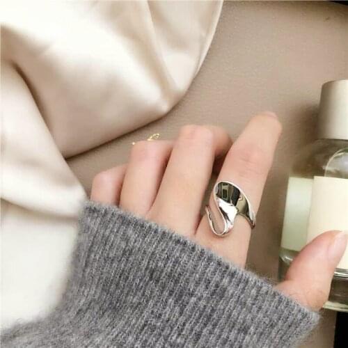 Smooth Abstract Wave Pattern Open Finger Ring for Women Silver Color Jewelry Accessories Gifts
