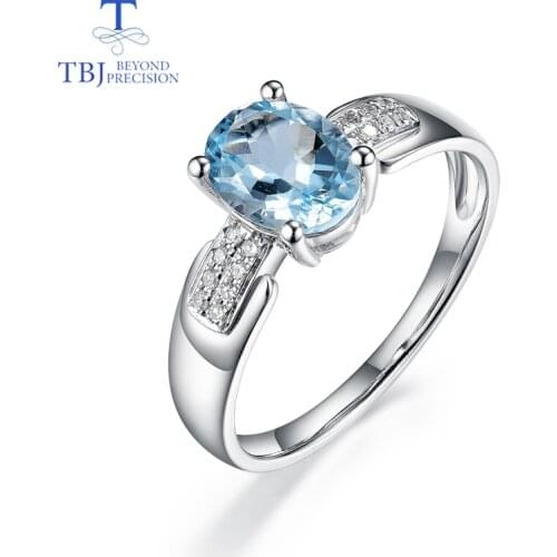 TBJ,14K white gold rings 100% natural aquamarine with diamond gemstone fine jewelry apply to proposal ring & bridal jewelry sets