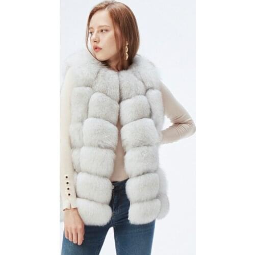 Ethel Anderson 100% Imported Finland Real Fox Fur Vest Natural Whole Fox Fur Vest Gilet Women Covered Jackets Coat Plus Size 3XL
