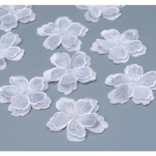 1PCS Double Layers Organdy White Fower Patches for Clothes Stickers Bride Dress Veil Accessories Iron On Patch for Clothing