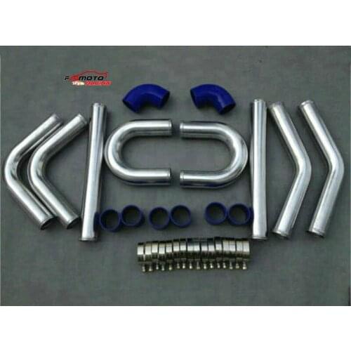 2"inch 51mm Aluminum Universal Intercooler Turbo Piping + Blue Hose + T-Clamp