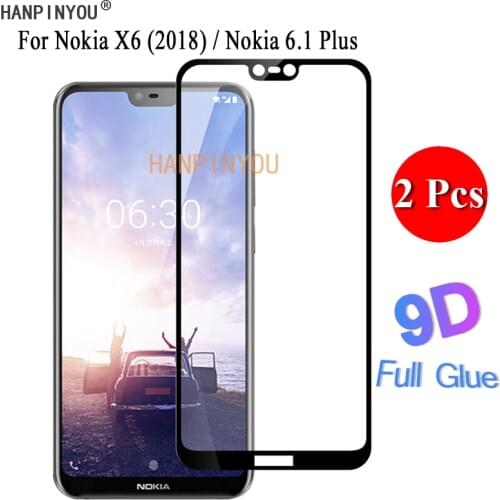 2 Pcs/Lot For Nokia 6.1 Plus 6.1Plus / X6 5.8" 9D Full Glue Full Cover Screen Protector Tempered Glass Protective Film Guard