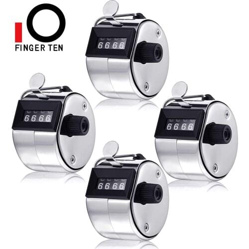 4 Pcs Mini Golf Counter Number Silver With Metal Finger Ring Hoop Holder 4 Digit Manual Handheld Sport Accessories Drop Shipping