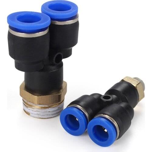 4 6 8 10 12mm Tube OD To 1/8" 1/4" 3/8" 1/2" BSP Male Thread 3-Way Pneumatic Pipe Fitting Plastic Push In Quick Connector