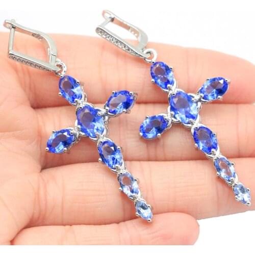 37x21mm Highly Recommend 10g Square Silver Earrings For Women Created Violet Tanzanite Zircon Wholesale Drop Shipping