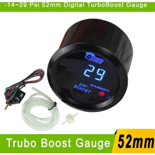 Hot Dragon Gauge Car Gauge 2" 52mm PSI Turbo Boost Gauge Car Meter Auto Blue LED Digital Display Black Rim Shell for 12V