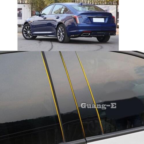Car PC Material Pillar Post Cover Door Trim Window Piano Black Molding Sticker Plate Parts For Cadillac CT5 2020-2021 2022