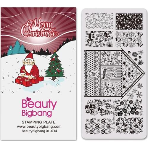 BeautyBigBang Nail Stamping Plate Set 6*12cm Christmas Snowflake Xmas Snowman Image Nail Stencil Plate For Stamping Nail Art Set