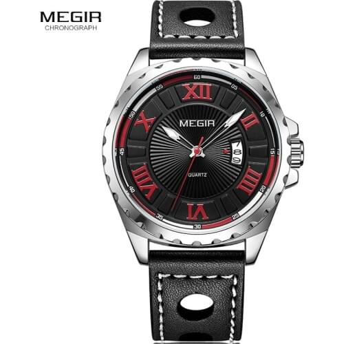 MEGIR Sport Men Watch Top Brand Black PU Band Quartz Watches Men Clock Time Fashion Army Military Wristwatches Erkek Kol Saati