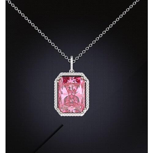 FFGEMS Vintage 925 Sterling Silver Created Moissanite Sapphire pink Gemstone Birthstone Pendant Necklace Fine Jewelry Wholesale