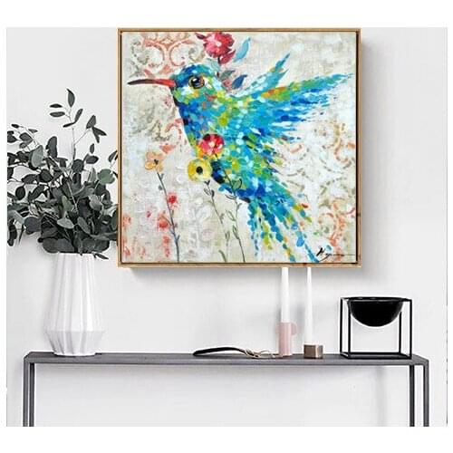 Handmad Palette Knife Oil Painting Knife Humming Bird Oil Painting On Canvas Wall Art Decoration Room Decor wall art